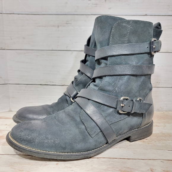 Sartore Shoes - Sartore Italian Navy Leather Moto Boots EU 38.5